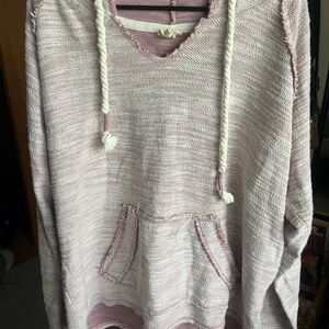 Women's V-Neck Sweater - Pink and White